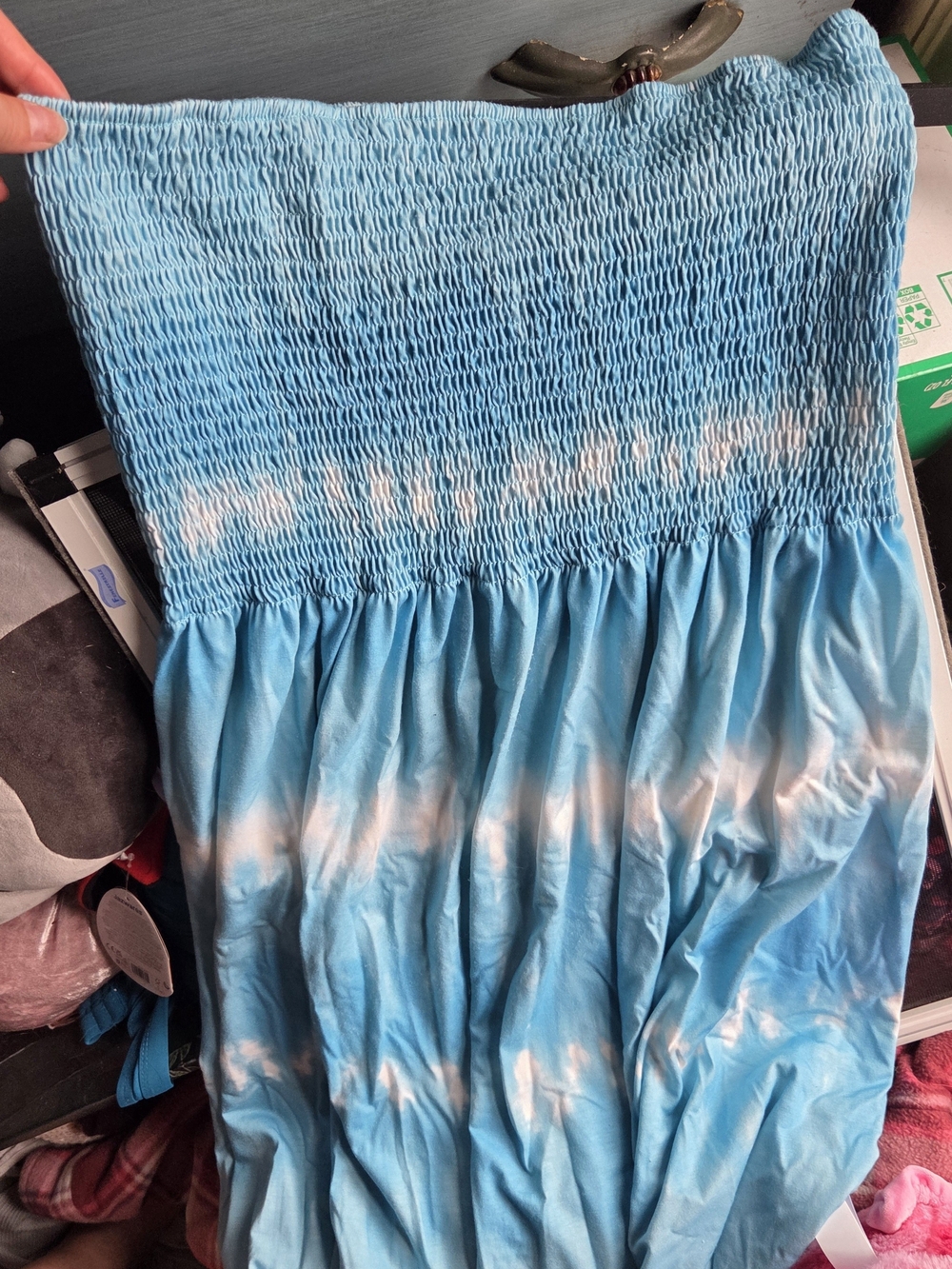 Blue Tie-Dye Smocked Strapless Mini Dress